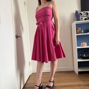 Y2K 100% Silk Pink Tea  Full Skirt Bow Strappy Coquette Feminine 8